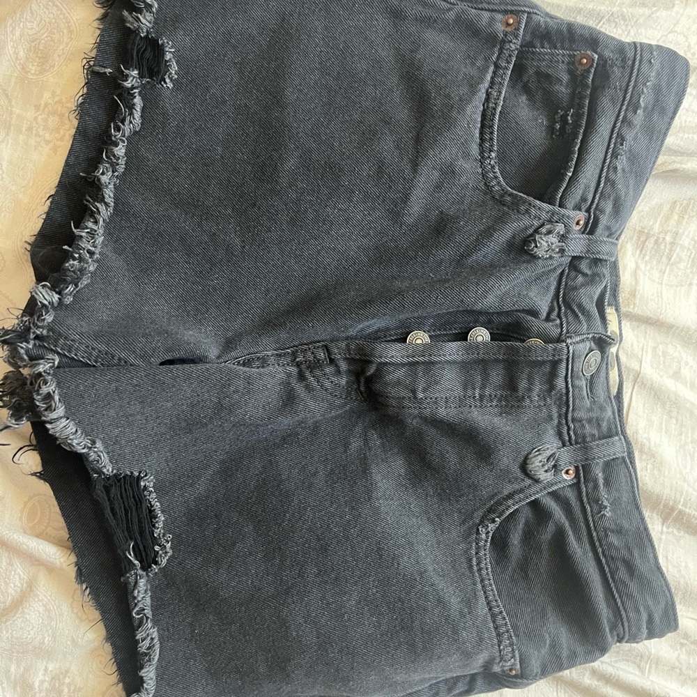 Free People Gray High Waist Distressed Shorts